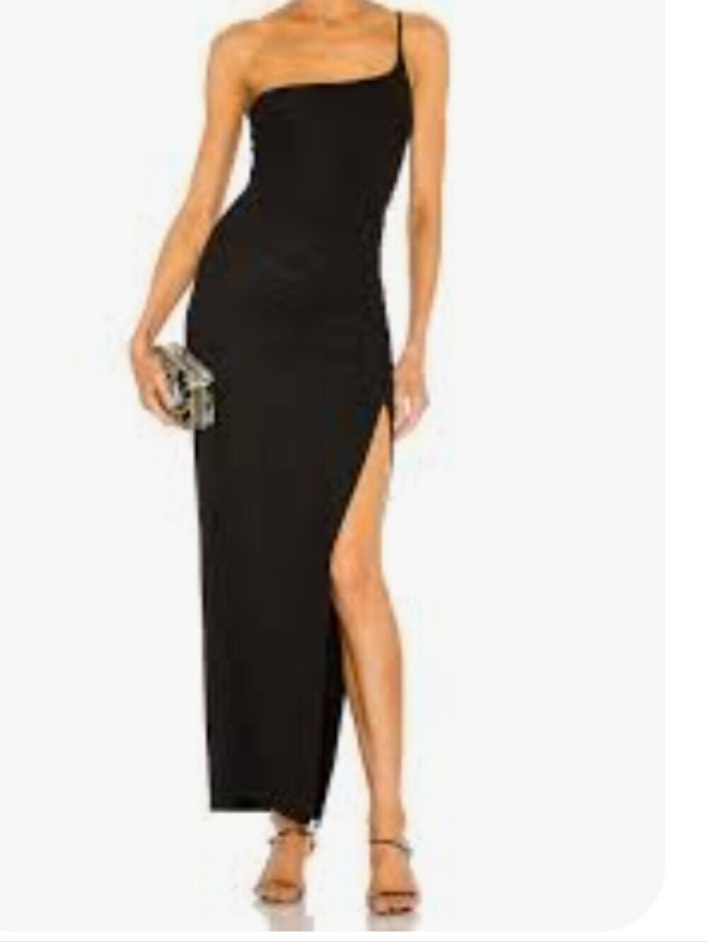One-Shoulder Black Maxi Dress - Cotton Blend - Picture 1 of 7